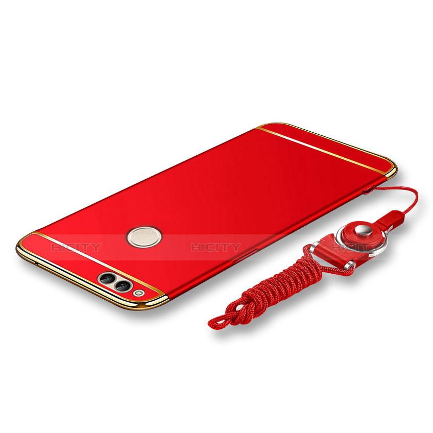 Custodia Lusso Metallo Laterale e Plastica Cover con Cordoncino per Huawei Honor Play 7X Rosso