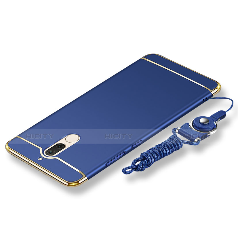 Custodia Lusso Metallo Laterale e Plastica Cover con Cordoncino per Huawei Mate 10 Lite Blu