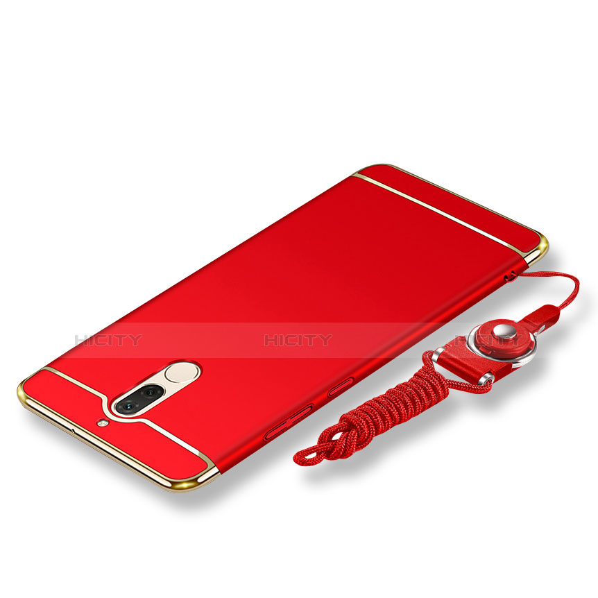 Custodia Lusso Metallo Laterale e Plastica Cover con Cordoncino per Huawei Mate 10 Lite Rosso