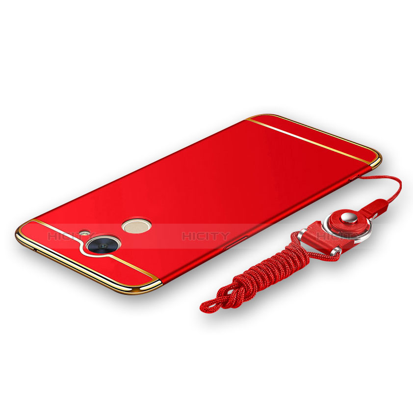 Custodia Lusso Metallo Laterale e Plastica Cover con Cordoncino per Huawei Y7 Prime Rosso