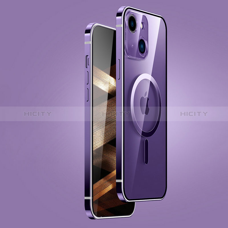 Custodia Lusso Metallo Laterale e Plastica Cover con Mag-Safe Magnetic JB1 per Apple iPhone 15 Plus Viola