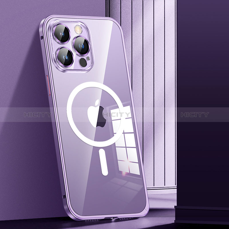 Custodia Lusso Metallo Laterale e Plastica Cover con Mag-Safe Magnetic JL1 per Apple iPhone 13 Pro Max Viola