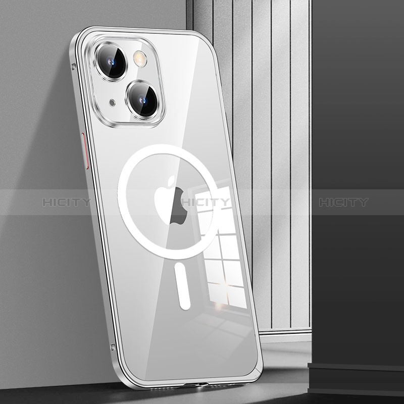 Custodia Lusso Metallo Laterale e Plastica Cover con Mag-Safe Magnetic JL1 per Apple iPhone 14 Argento