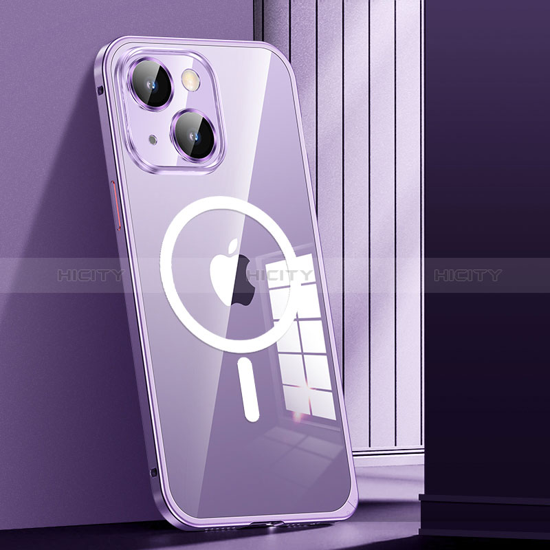 Custodia Lusso Metallo Laterale e Plastica Cover con Mag-Safe Magnetic JL1 per Apple iPhone 14 Plus Viola