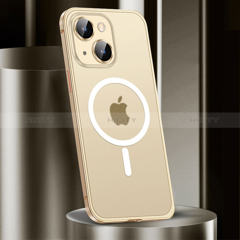 Custodia Lusso Metallo Laterale e Plastica Cover con Mag-Safe Magnetic JL2 per Apple iPhone 13 Oro