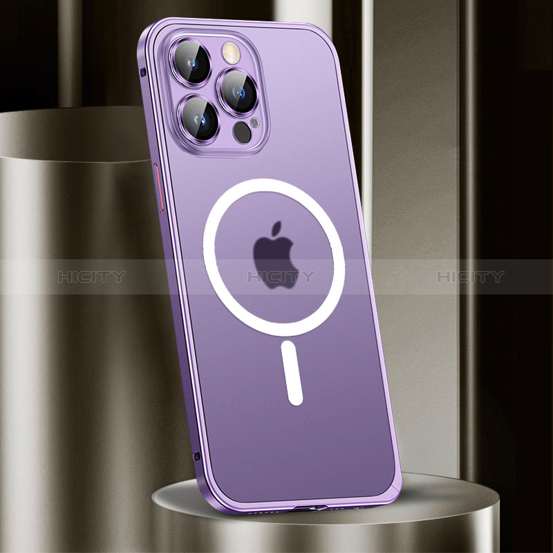 Custodia Lusso Metallo Laterale e Plastica Cover con Mag-Safe Magnetic JL2 per Apple iPhone 13 Pro Max Viola