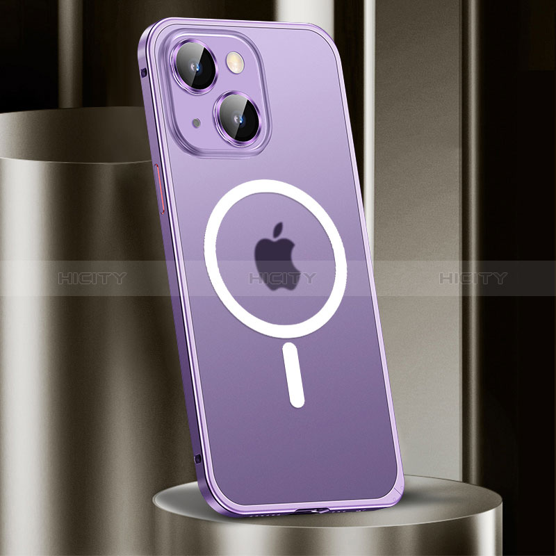 Custodia Lusso Metallo Laterale e Plastica Cover con Mag-Safe Magnetic JL2 per Apple iPhone 14 Plus Viola