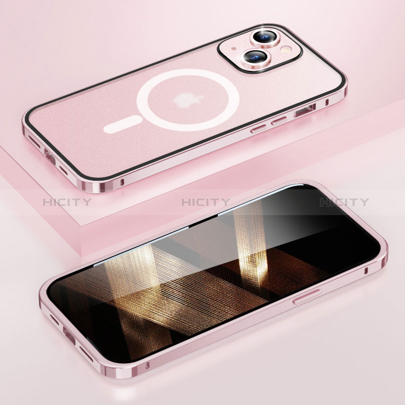 Custodia Lusso Metallo Laterale e Plastica Cover con Mag-Safe Magnetic LF1 per Apple iPhone 15 Plus