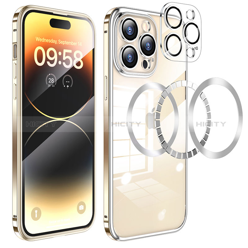 Custodia Lusso Metallo Laterale e Plastica Cover con Mag-Safe Magnetic LF3 per Apple iPhone 15 Pro Max Oro