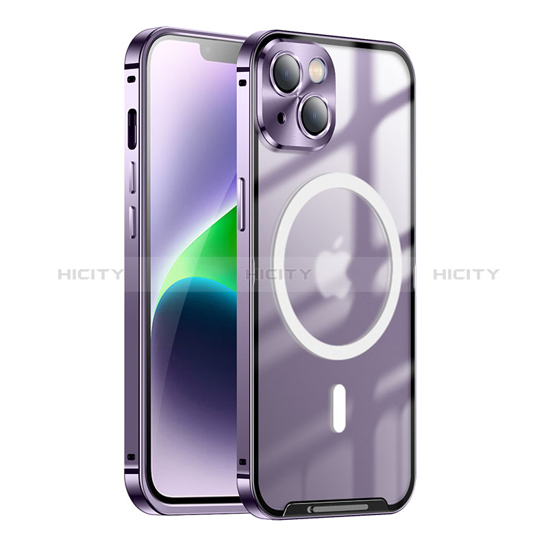 Custodia Lusso Metallo Laterale e Plastica Cover con Mag-Safe Magnetic LK1 per Apple iPhone 14 Viola