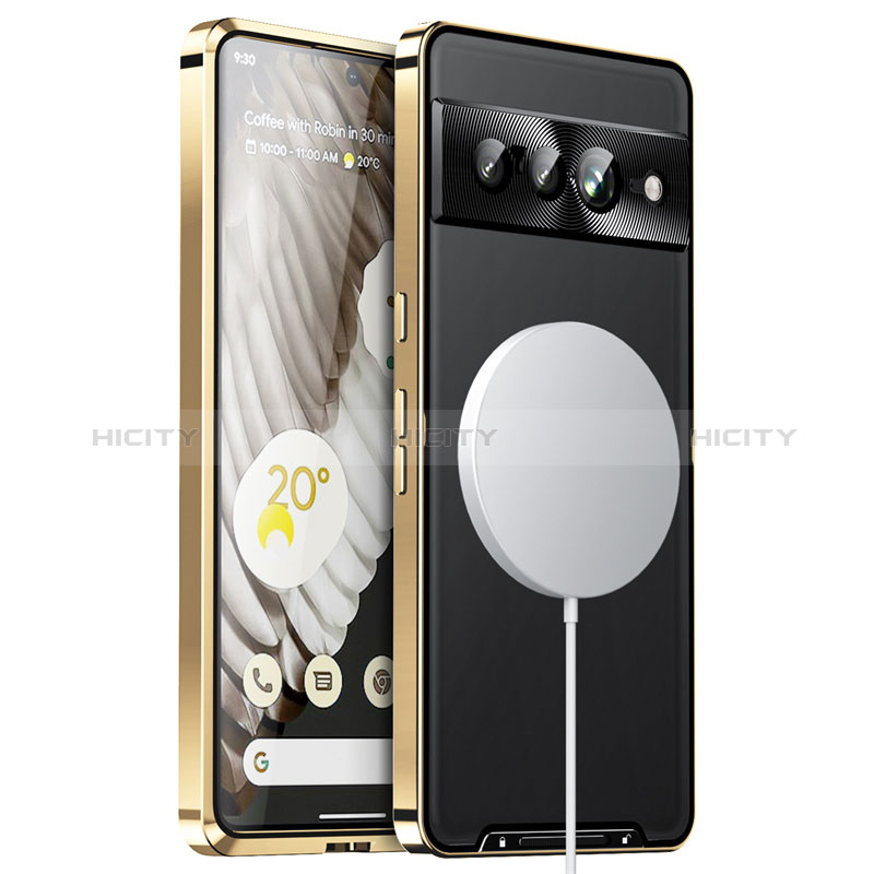 Custodia Lusso Metallo Laterale e Plastica Cover con Mag-Safe Magnetic LK1 per Google Pixel 7 Pro 5G Oro