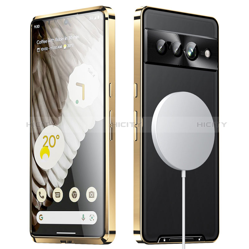 Custodia Lusso Metallo Laterale e Plastica Cover con Mag-Safe Magnetic LK1 per Google Pixel 7 Pro 5G Oro