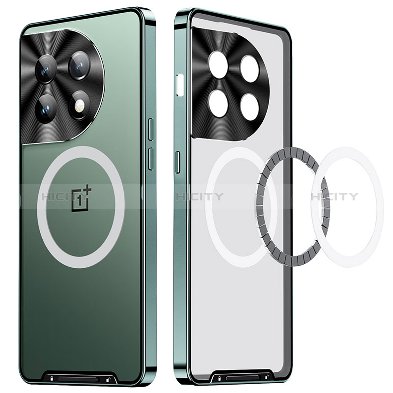 Custodia Lusso Metallo Laterale e Plastica Cover con Mag-Safe Magnetic LK1 per OnePlus 11 5G Verde