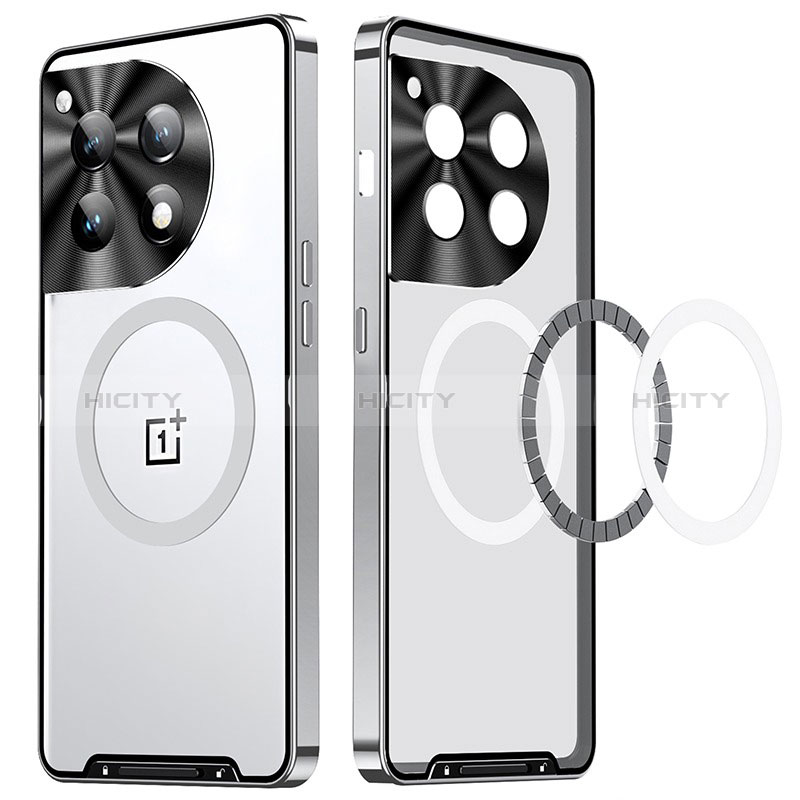 Custodia Lusso Metallo Laterale e Plastica Cover con Mag-Safe Magnetic LK1 per OnePlus 12R 5G Argento