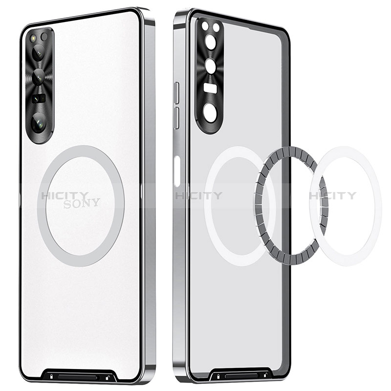 Custodia Lusso Metallo Laterale e Plastica Cover con Mag-Safe Magnetic LK1 per Sony Xperia 1 IV Argento