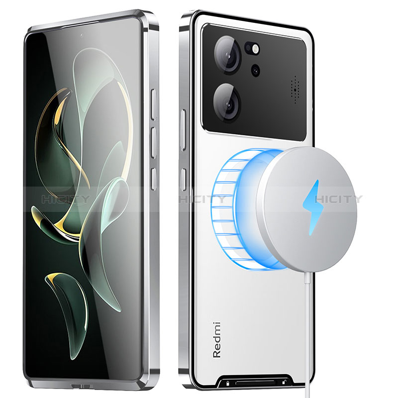 Custodia Lusso Metallo Laterale e Plastica Cover con Mag-Safe Magnetic LK1 per Xiaomi Mi 13T Pro 5G Argento