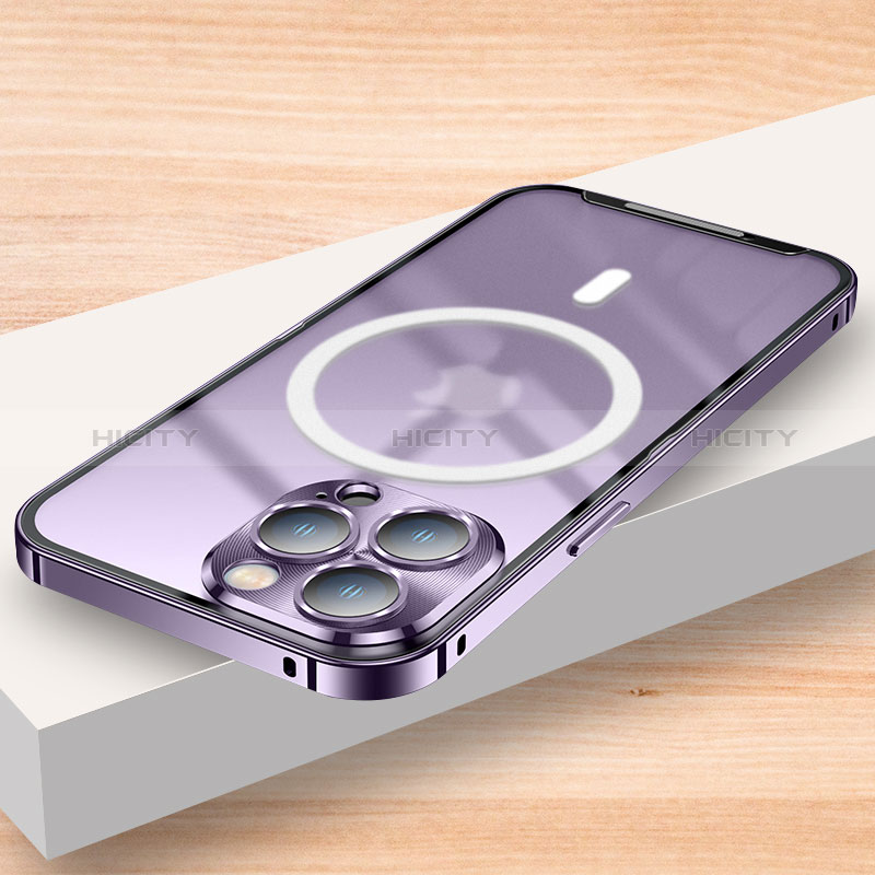 Custodia Lusso Metallo Laterale e Plastica Cover con Mag-Safe Magnetic LK2 per Apple iPhone 13 Pro Max Viola