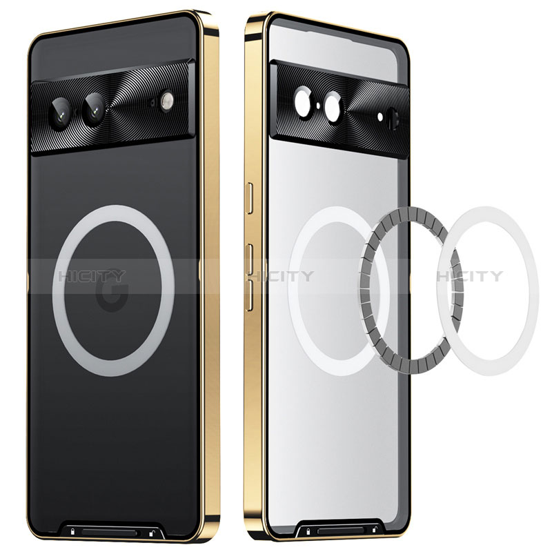 Custodia Lusso Metallo Laterale e Plastica Cover con Mag-Safe Magnetic LK2 per Google Pixel 7 5G Oro