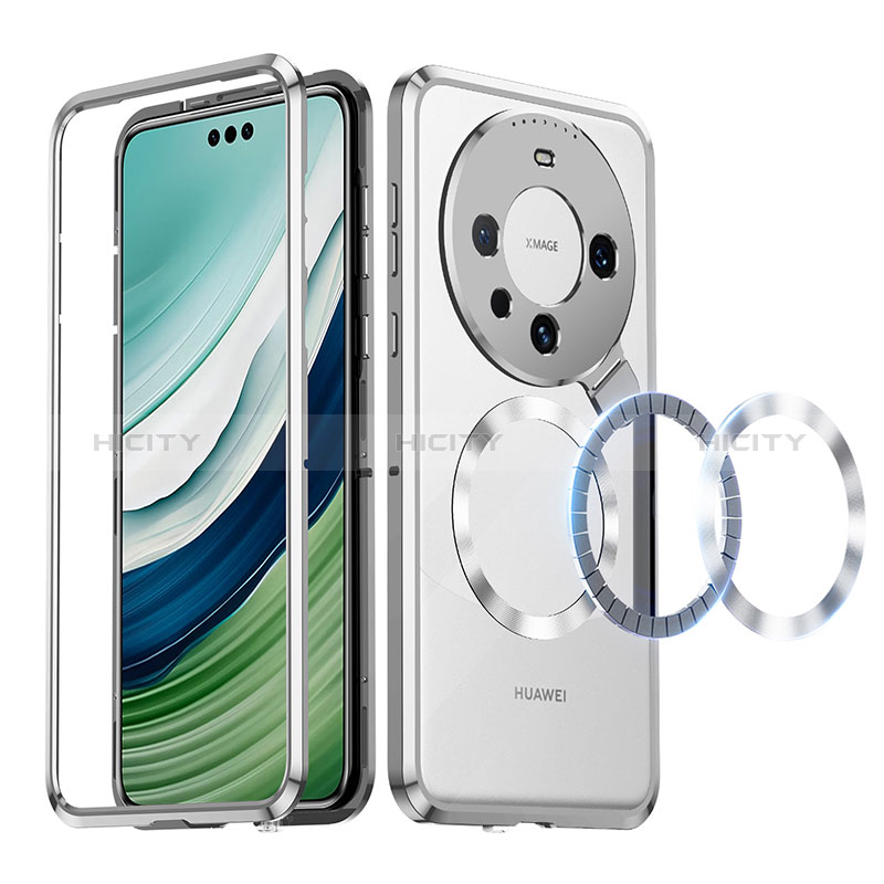 Custodia Lusso Metallo Laterale e Plastica Cover con Mag-Safe Magnetic LK2 per Huawei Mate 60 Pro Argento