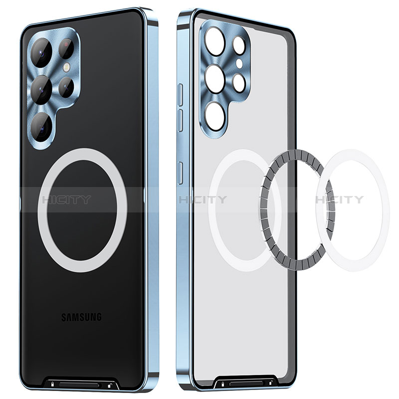 Custodia Lusso Metallo Laterale e Plastica Cover con Mag-Safe Magnetic LK2 per Samsung Galaxy S23 Ultra 5G Blu