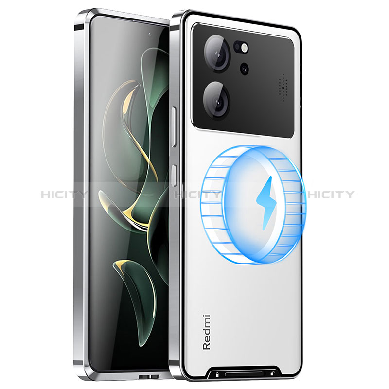 Custodia Lusso Metallo Laterale e Plastica Cover con Mag-Safe Magnetic LK2 per Xiaomi Mi 13T Pro 5G Argento