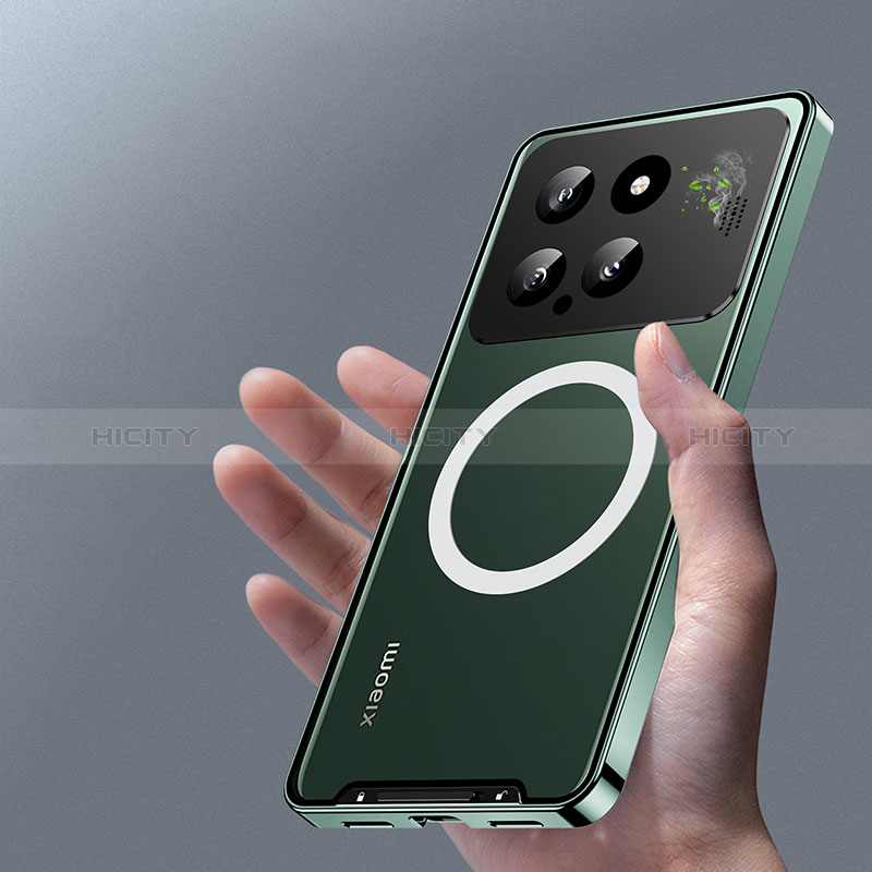 Custodia Lusso Metallo Laterale e Plastica Cover con Mag-Safe Magnetic LK2 per Xiaomi Mi 14 Pro 5G Verde