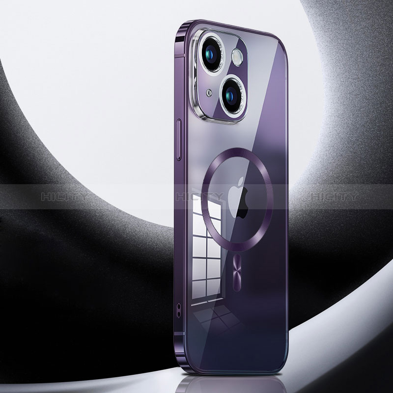 Custodia Lusso Metallo Laterale e Plastica Cover con Mag-Safe Magnetic LK3 per Apple iPhone 13 Viola