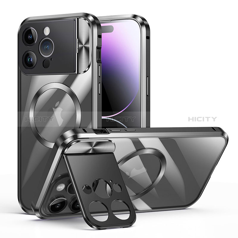 Custodia Lusso Metallo Laterale e Plastica Cover con Mag-Safe Magnetic LK4 per Apple iPhone 13 Pro Max Nero