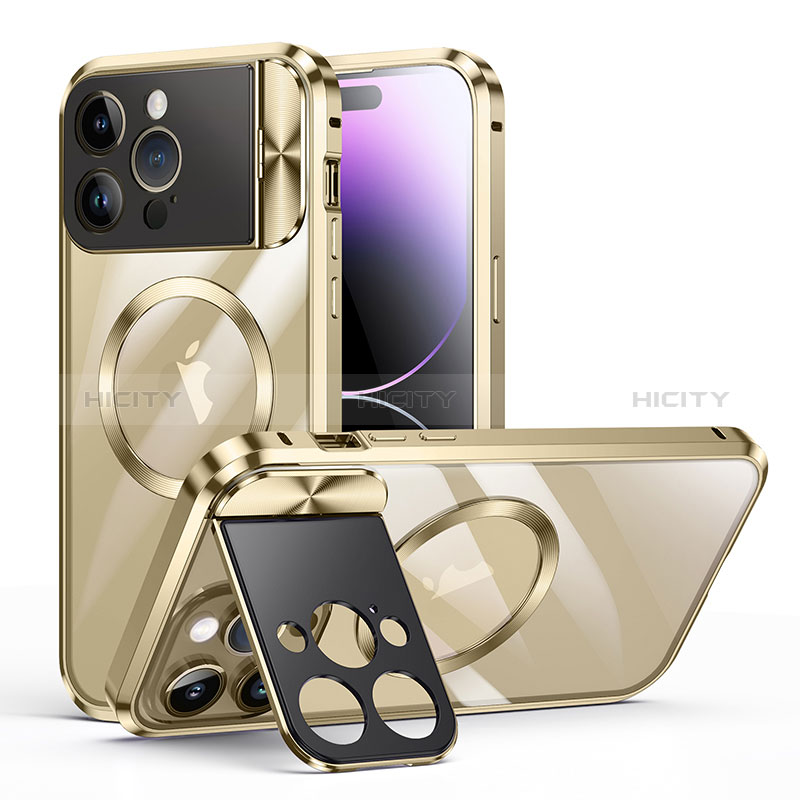 Custodia Lusso Metallo Laterale e Plastica Cover con Mag-Safe Magnetic LK4 per Apple iPhone 16 Pro Oro