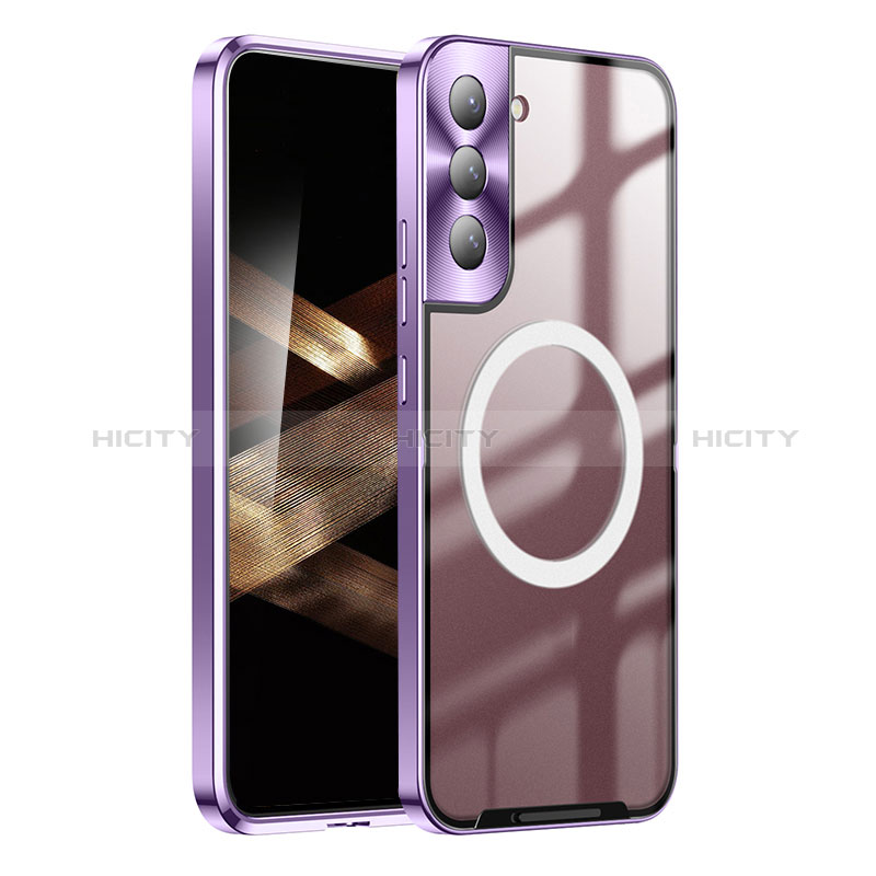 Custodia Lusso Metallo Laterale e Plastica Cover con Mag-Safe Magnetic P01 per Samsung Galaxy S24 5G Viola