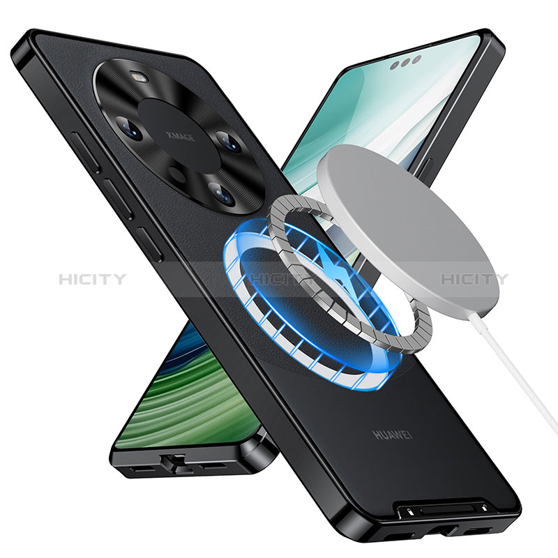 Custodia Lusso Metallo Laterale e Plastica Cover con Mag-Safe Magnetic per Huawei Mate 60 Pro Nero