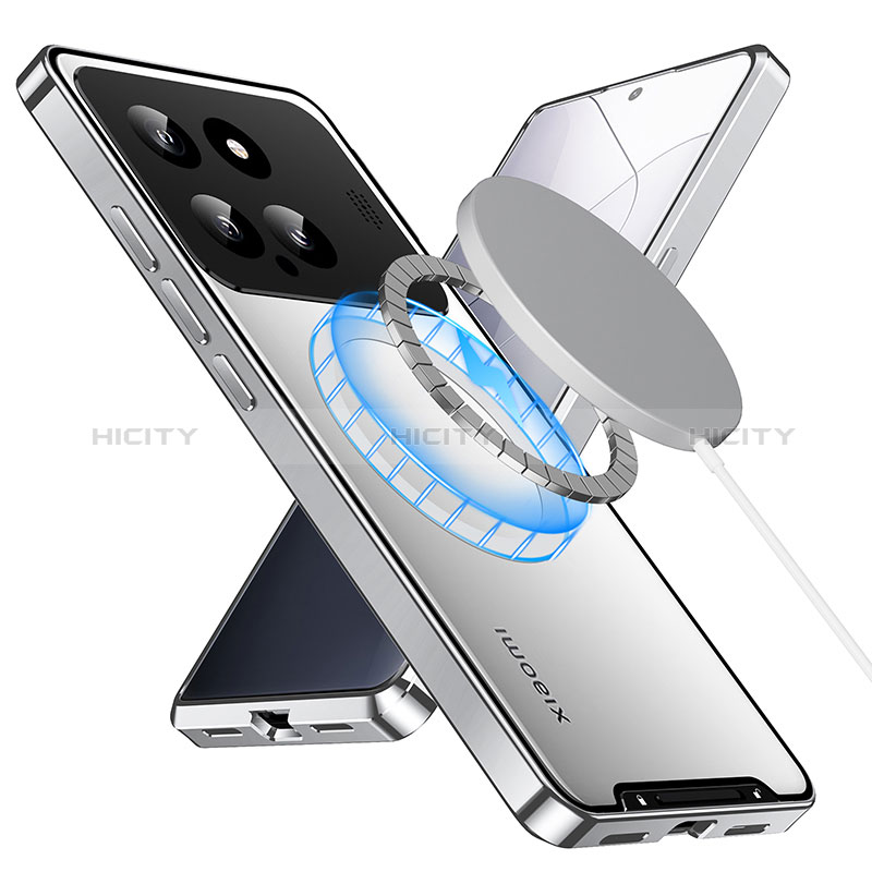 Custodia Lusso Metallo Laterale e Plastica Cover con Mag-Safe Magnetic per Xiaomi Mi 14 Pro 5G Argento