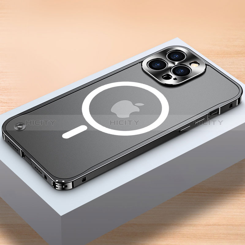 Custodia Lusso Metallo Laterale e Plastica Cover con Mag-Safe Magnetic QC1 per Apple iPhone 13 Pro Nero
