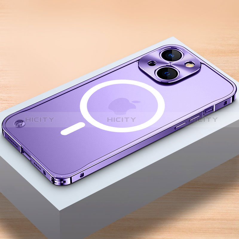 Custodia Lusso Metallo Laterale e Plastica Cover con Mag-Safe Magnetic QC1 per Apple iPhone 13 Viola