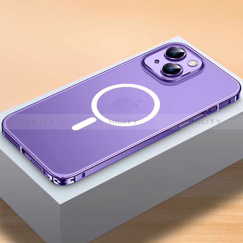 Custodia Lusso Metallo Laterale e Plastica Cover con Mag-Safe Magnetic QC2 per Apple iPhone 13 Mini Viola