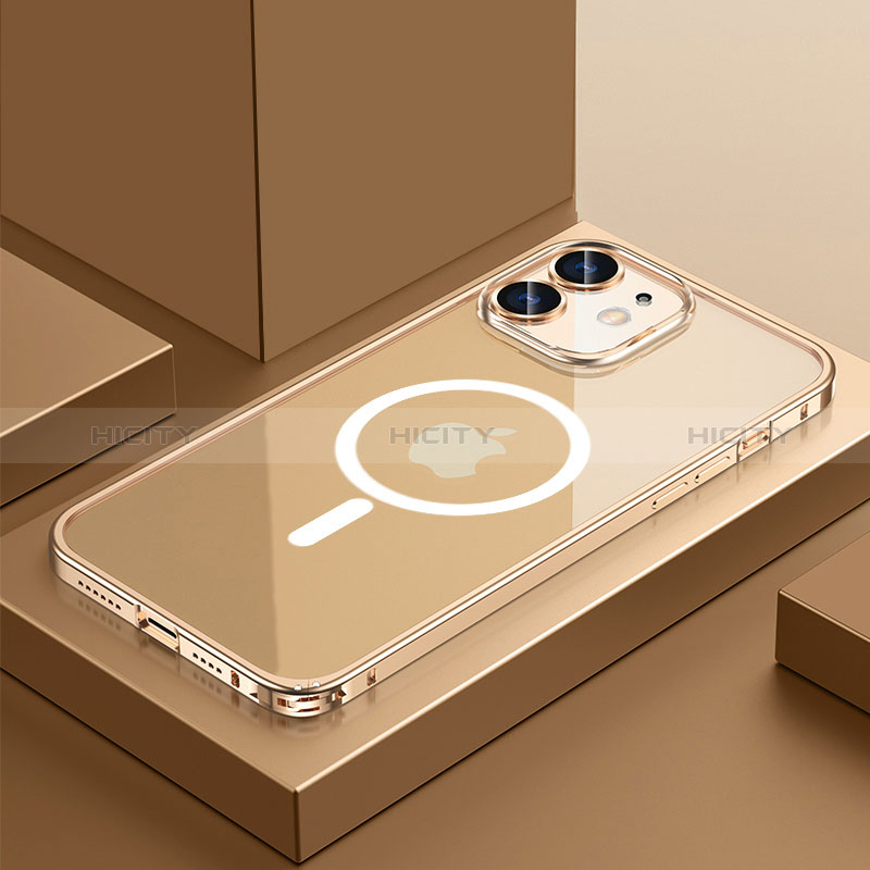 Custodia Lusso Metallo Laterale e Plastica Cover con Mag-Safe Magnetic QC3 per Apple iPhone 12 Oro