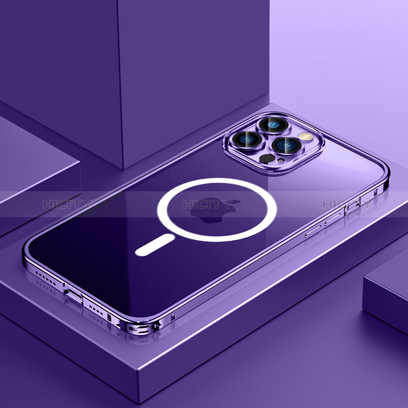 Custodia Lusso Metallo Laterale e Plastica Cover con Mag-Safe Magnetic QC3 per Apple iPhone 12 Pro Viola