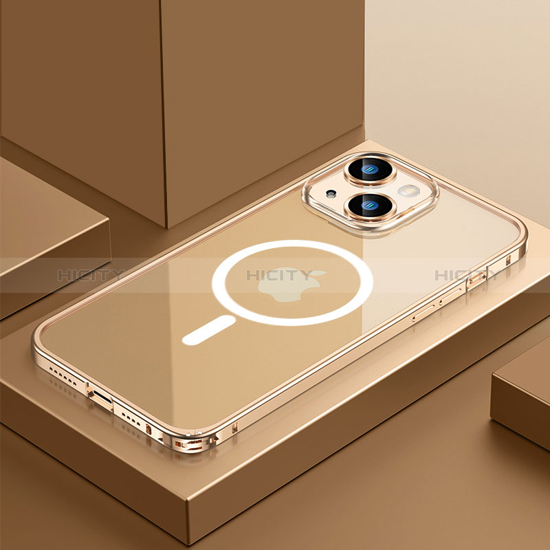 Custodia Lusso Metallo Laterale e Plastica Cover con Mag-Safe Magnetic QC3 per Apple iPhone 13 Oro