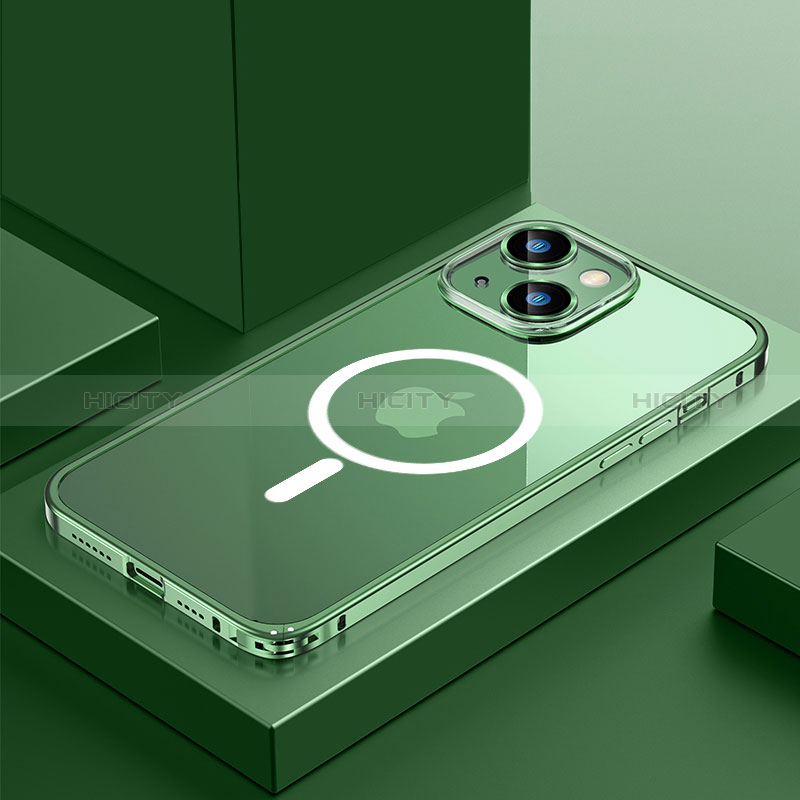 Custodia Lusso Metallo Laterale e Plastica Cover con Mag-Safe Magnetic QC3 per Apple iPhone 15 Verde