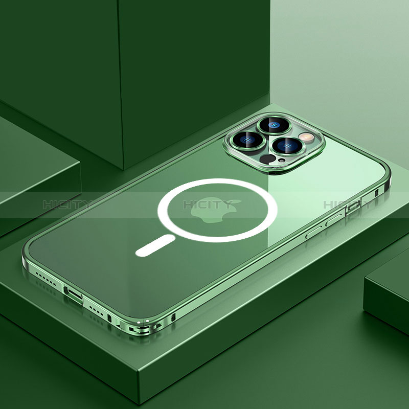 Custodia Lusso Metallo Laterale e Plastica Cover con Mag-Safe Magnetic QC3 per Apple iPhone 16 Pro Verde