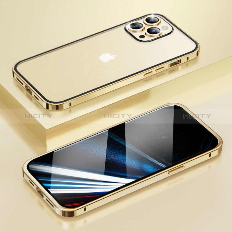 Custodia Lusso Metallo Laterale e Plastica Cover LF4 per Apple iPhone 15 Pro Oro