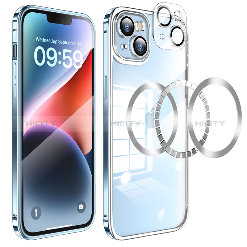 Custodia Lusso Metallo Laterale e Plastica Cover LF5 per Apple iPhone 14 Blu