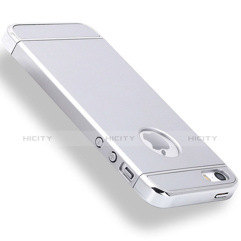 Custodia Lusso Metallo Laterale e Plastica Cover M01 per Apple iPhone 5S Argento