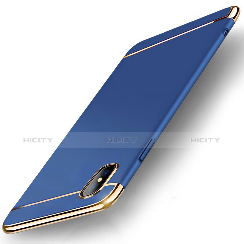 Custodia Lusso Metallo Laterale e Plastica Cover M05 per Apple iPhone Xs Blu