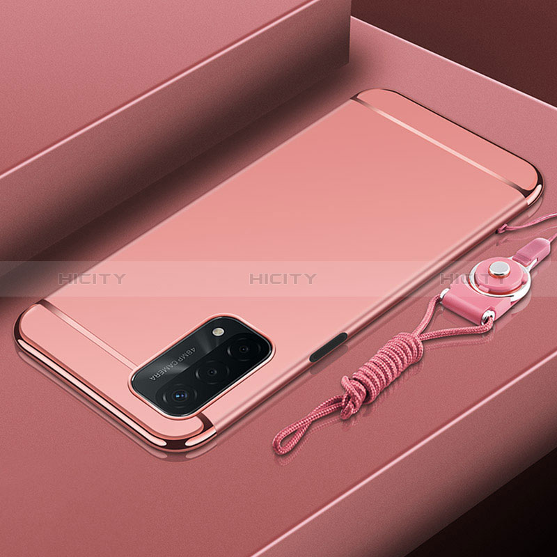 Custodia Lusso Metallo Laterale e Plastica Cover P01 per Oppo A74 5G Oro Rosa