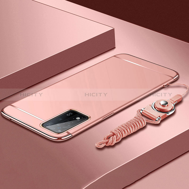 Custodia Lusso Metallo Laterale e Plastica Cover P01 per Oppo A93s 5G Oro Rosa