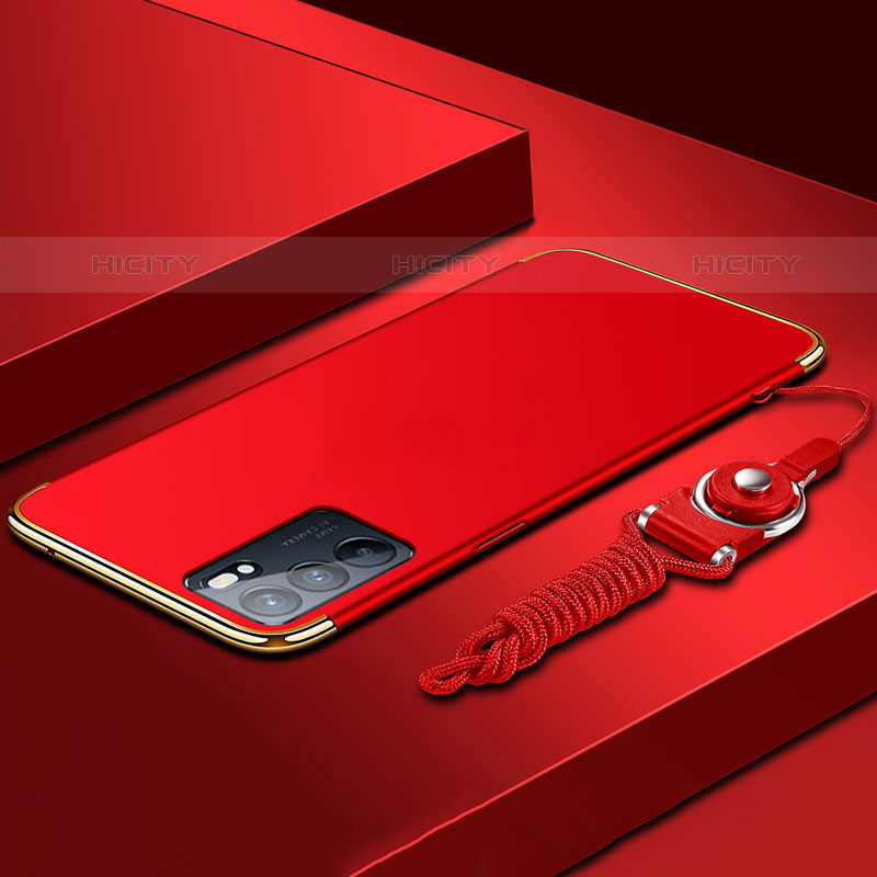 Custodia Lusso Metallo Laterale e Plastica Cover per Oppo Reno6 5G Rosso