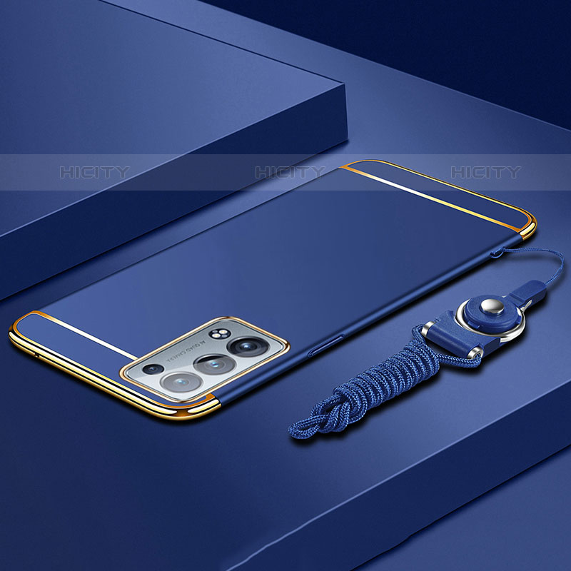 Custodia Lusso Metallo Laterale e Plastica Cover per Oppo Reno6 Pro 5G Blu