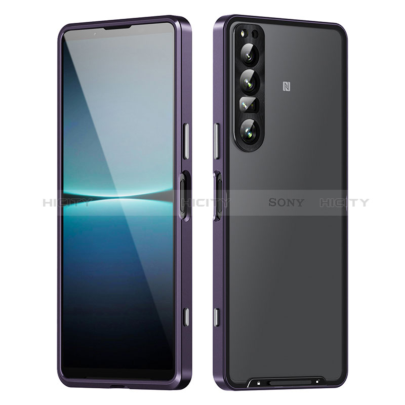 Custodia Lusso Metallo Laterale e Plastica Cover per Sony Xperia 1 IV SO-51C Viola