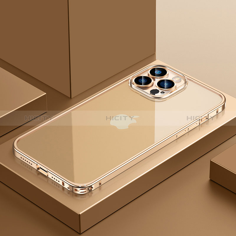 Custodia Lusso Metallo Laterale e Plastica Cover QC4 per Apple iPhone 13 Pro Max Oro